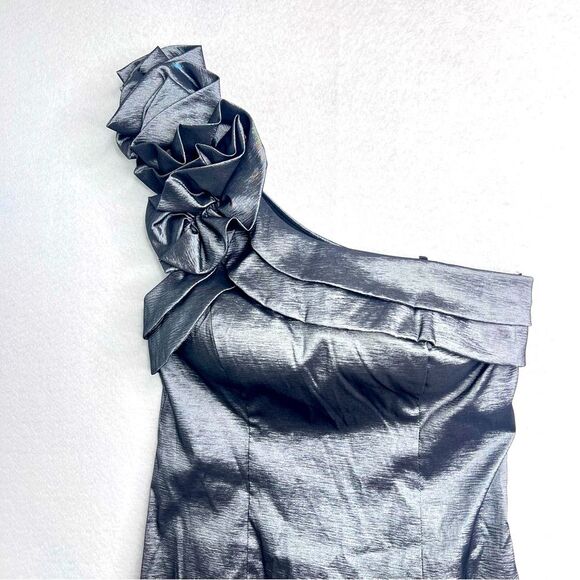 Xscape by Joanna Chen One-Shoulder shiny Gray stretch Dress Sz 6 Prom wedding - Picture 3 of 10